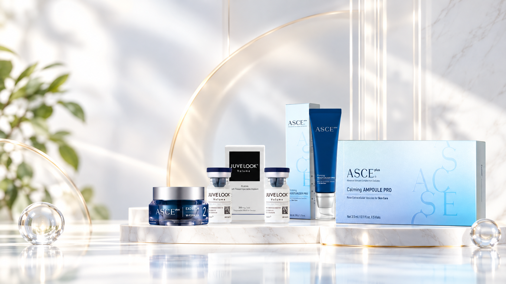 JUVELOOK volume and ASCE plus skin booster products, distributed in Lebanon by L-Pharm