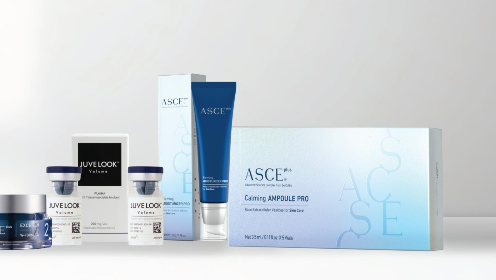 ASCE plus exosome skincare and JUVELOOK volume injectable for aesthetic clinics